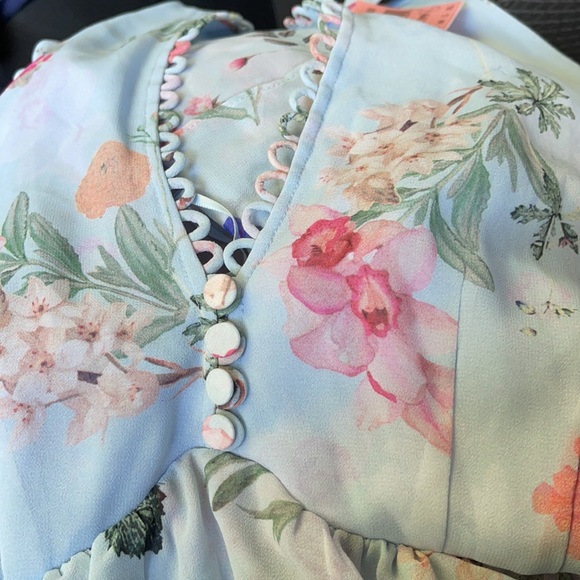 EXPRESS FLORAL WATERCOLOR BLUE HALTER DRESS - Picture 5 of 9